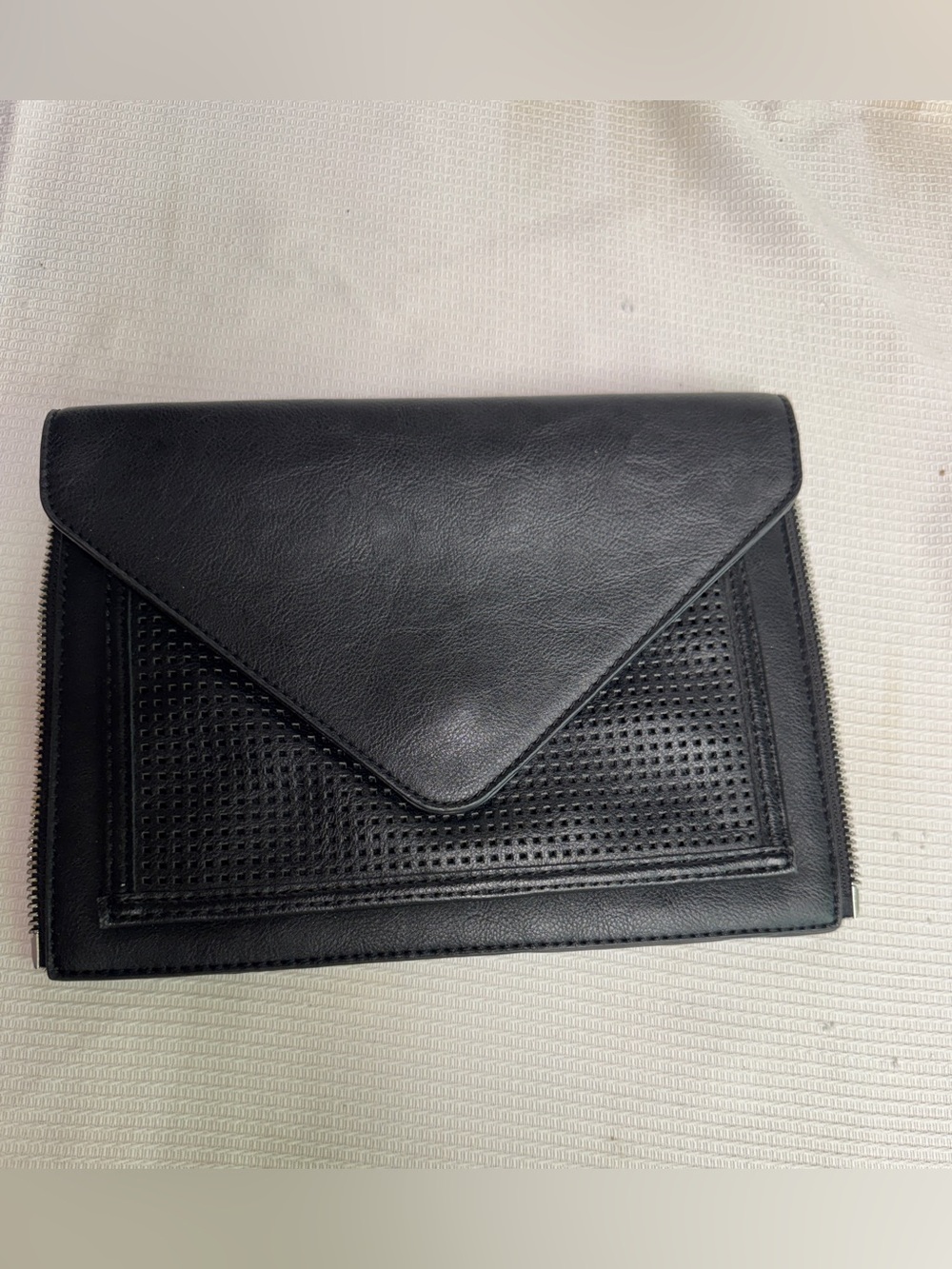 INC Black Leather Envelope Clutch Bag